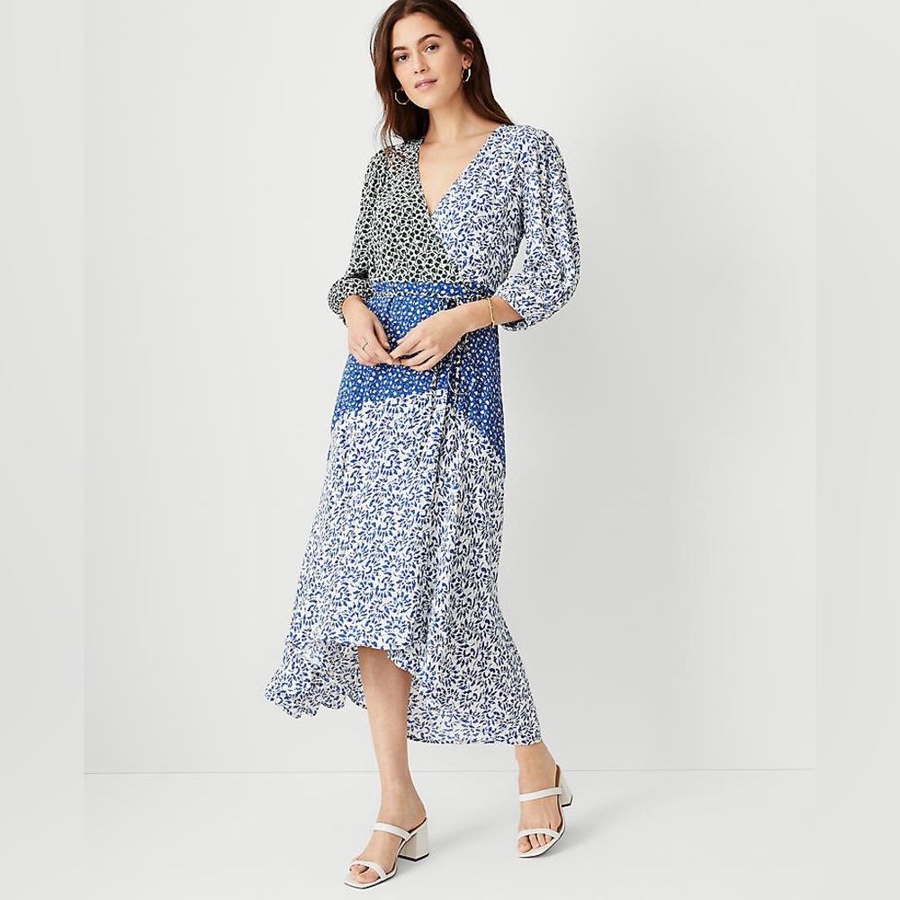Ann Taylore Floral Wrap Flare Dress